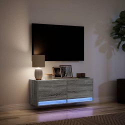 Meuble TV mural avec lumières LED sonoma gris 100x31x35 cm 