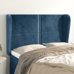Tête de lit avec oreilles Bleu foncé 147x23x118/128 cm Velours 