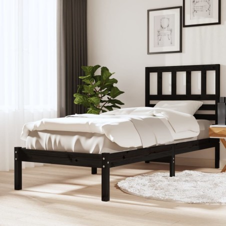 Cadre de lit sans matelas noir 75x190 cm bois de pin massif 