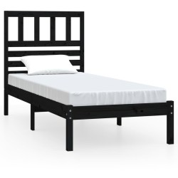 Cadre de lit sans matelas noir 75x190 cm bois de pin massif 