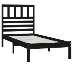 Cadre de lit sans matelas noir 75x190 cm bois de pin massif 