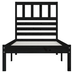 Cadre de lit sans matelas noir 75x190 cm bois de pin massif 