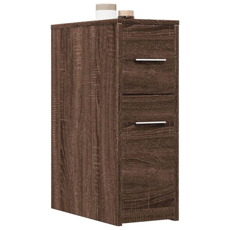 Armoire de salle de bain étroite avec roulettes chêne marron 