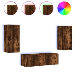 Meuble TV muraux 3 pcs avec lumières LED chêne fumé 