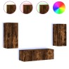 Meuble TV muraux 3 pcs avec lumières LED chêne fumé 