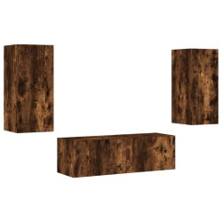 Meuble TV muraux 3 pcs avec lumières LED chêne fumé 