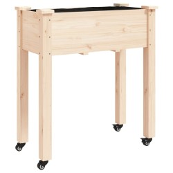 Jardinière sur roues avec doublure 71x37x80 cm bois de sapin 