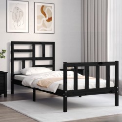 Cadre de lit sans matelas noir 100x200 cm bois massif de pin 