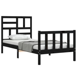 Cadre de lit sans matelas noir 100x200 cm bois massif de pin 