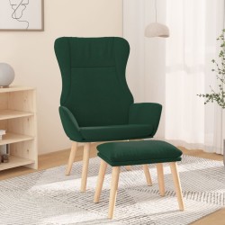 Chaise de relaxation avec repose-pied Vert foncé Tissu 
