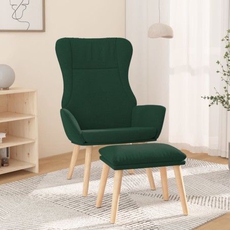 Chaise de relaxation avec repose-pied Vert foncé Tissu 