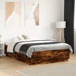 Cadre de lit sans matelas chêne fumé 135x190 cm 