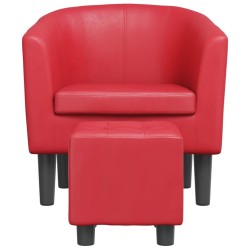 Fauteuil avec repose-pied rouge similicuir 