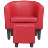 Fauteuil avec repose-pied rouge similicuir 