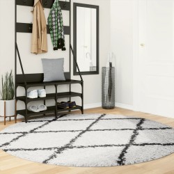 Tapis shaggy à poils longs moderne crème et noir Ø 200 cm 
