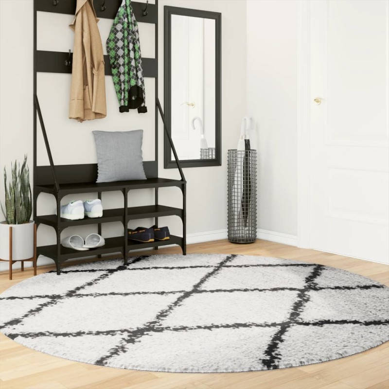 Tapis shaggy à poils longs moderne crème et noir Ø 200 cm Tapis shaggy à poils longs moderne crème et noir Ø 200 cm
