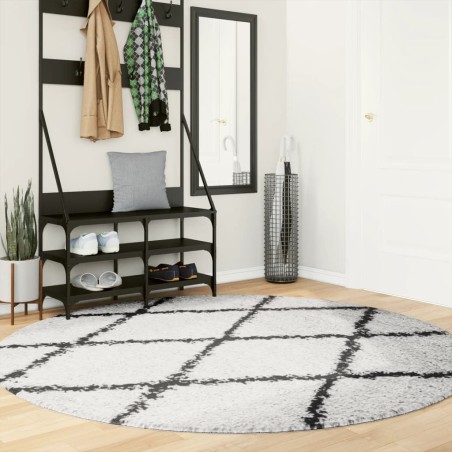 Tapis shaggy à poils longs moderne crème et noir Ø 200 cm 