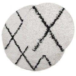 Tapis shaggy à poils longs moderne crème et noir Ø 200 cm 