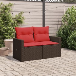 Canapé de jardin avec coussins 2 places en résine tressée marron 