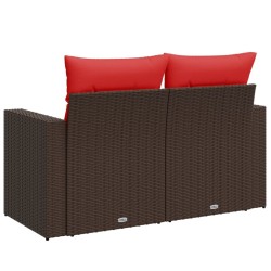 Canapé de jardin avec coussins 2 places en résine tressée marron 