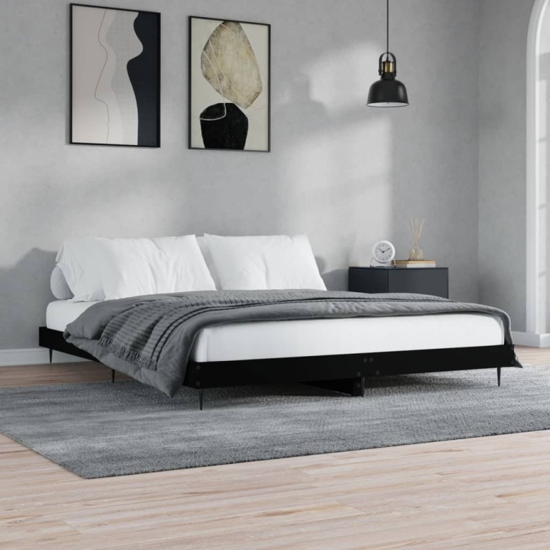 Cadre de lit sans matelas noir 180x200 cm bois d'ingénierie Cadre de lit sans matelas noir 180x200 cm bois d'ingénierie