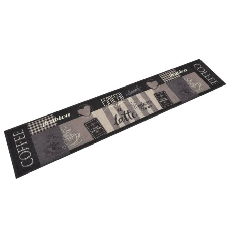 Tapis de cuisine lavable impression café noir 60x300 cm velours 