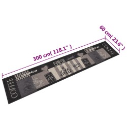 Tapis de cuisine lavable impression café noir 60x300 cm velours 