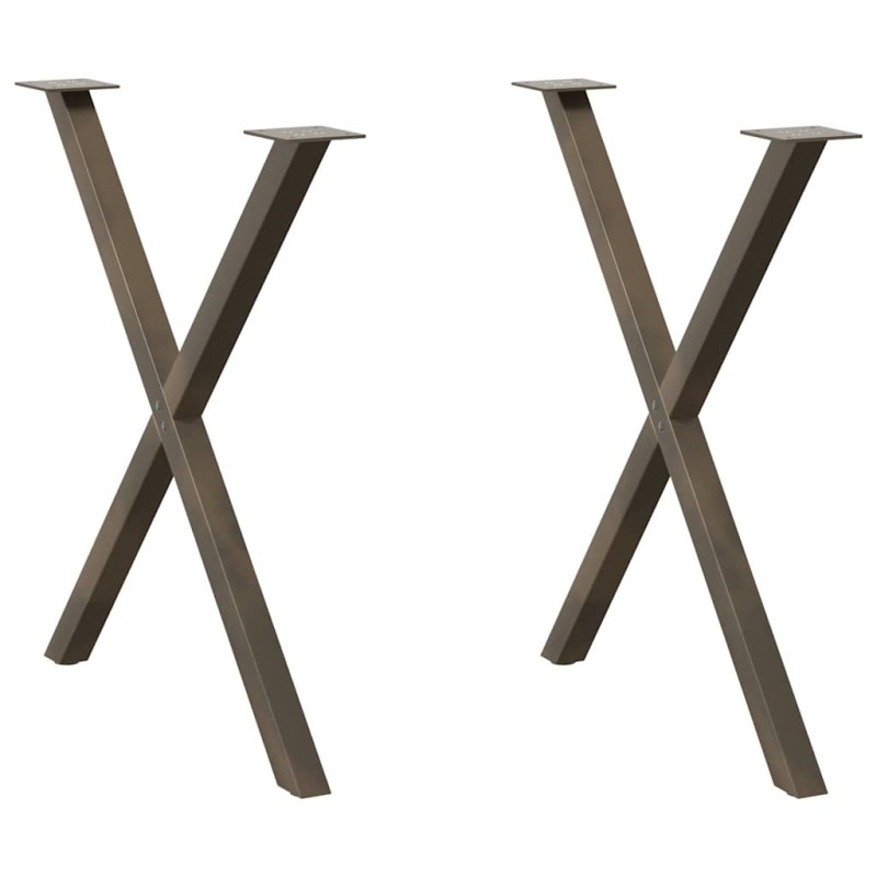 Pieds de table à manger en forme de X, 2 pièces, acier naturel, 80 x (72-73) cm 