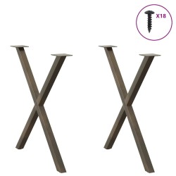 Pieds de table à manger en forme de X, 2 pièces, acier naturel, 80 x (72-73) cm 
