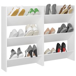 Armoires à chaussures murales 2 pcs Blanc 60x18x90 cm Aggloméré 