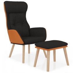 Chaise de relaxation avec repose-pied Noir Similicuir et tissu 