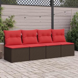Salon de jardin avec coussins 2pcs marron résine tressée acacia 