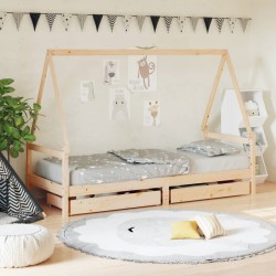 Cadre de lit d'enfants et tiroirs 90x190 cm bois de pin massif 
