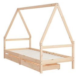 Cadre de lit d'enfants et tiroirs 90x190 cm bois de pin massif 