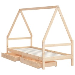 Cadre de lit d'enfants et tiroirs 90x190 cm bois de pin massif 