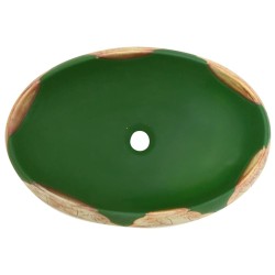 Vasque à poser vert et marron ovale 59x40x15 cm céramique 