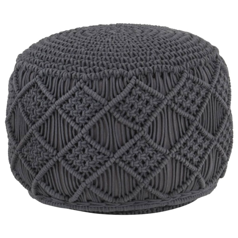 Pouf fait à la main en macramé Anthracite 45x30 cm Coton Pouf fait à la main en macramé Anthracite 45x30 cm Coton
