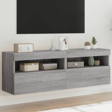 Meubles TV muraux et lumières LED 2pcs sonoma gris 60x30x40 cm 