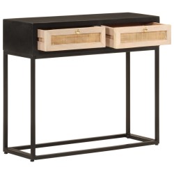 Table console noir 90x30x76 cm bois massif de manguier et fer 
