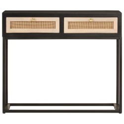 Table console noir 90x30x76 cm bois massif de manguier et fer 