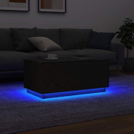 Table basse avec lumières LED chêne noir 90x50x40 cm 