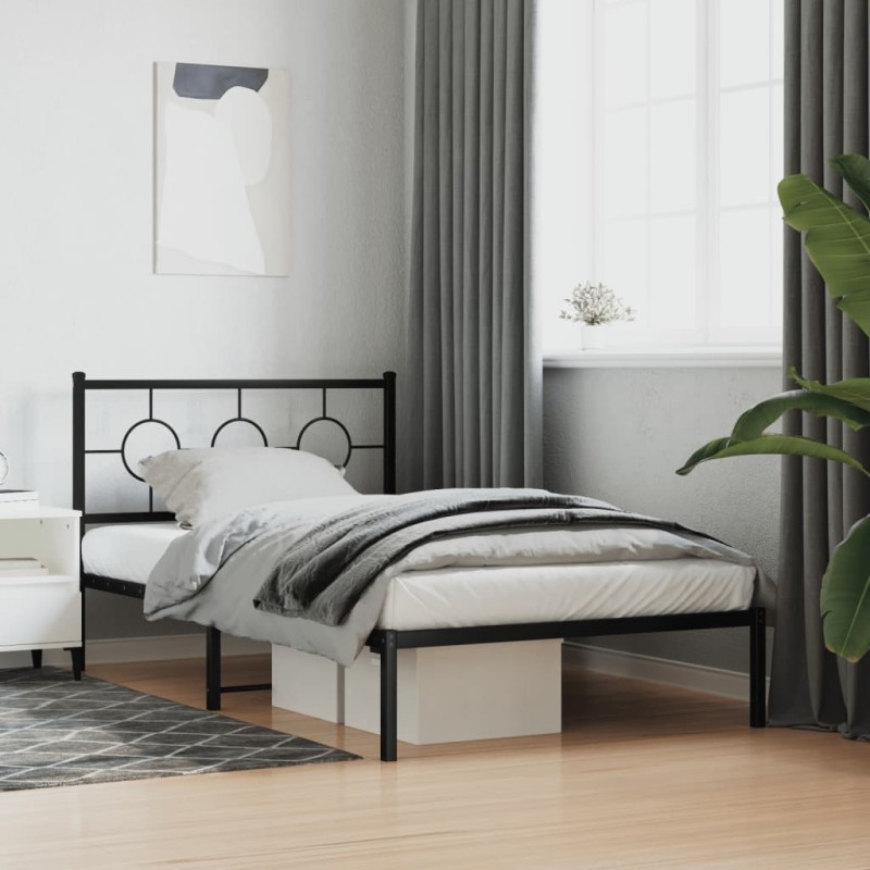 Cadre de lit métal sans matelas avec tête de lit noir 107x203cm 