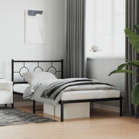 Cadre de lit métal sans matelas avec tête de lit noir 107x203cm 