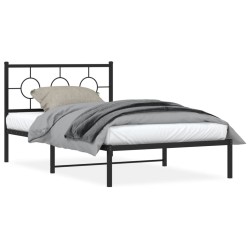 Cadre de lit métal sans matelas avec tête de lit noir 107x203cm 