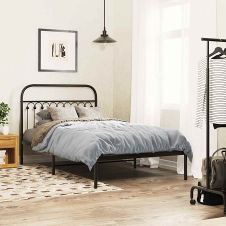 Cadre de lit métal sans matelas avec tête de lit noir 107x203cm 