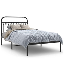 Cadre de lit métal sans matelas avec tête de lit noir 107x203cm 