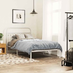 Cadre de lit métal sans matelas et tête de lit blanc 107x203 cm 