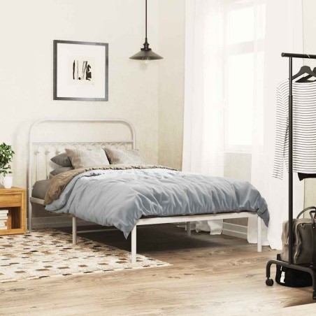 Cadre de lit métal sans matelas et tête de lit blanc 107x203 cm 