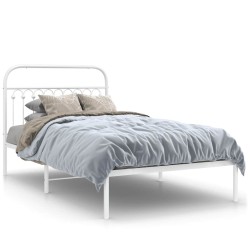 Cadre de lit métal sans matelas et tête de lit blanc 107x203 cm 