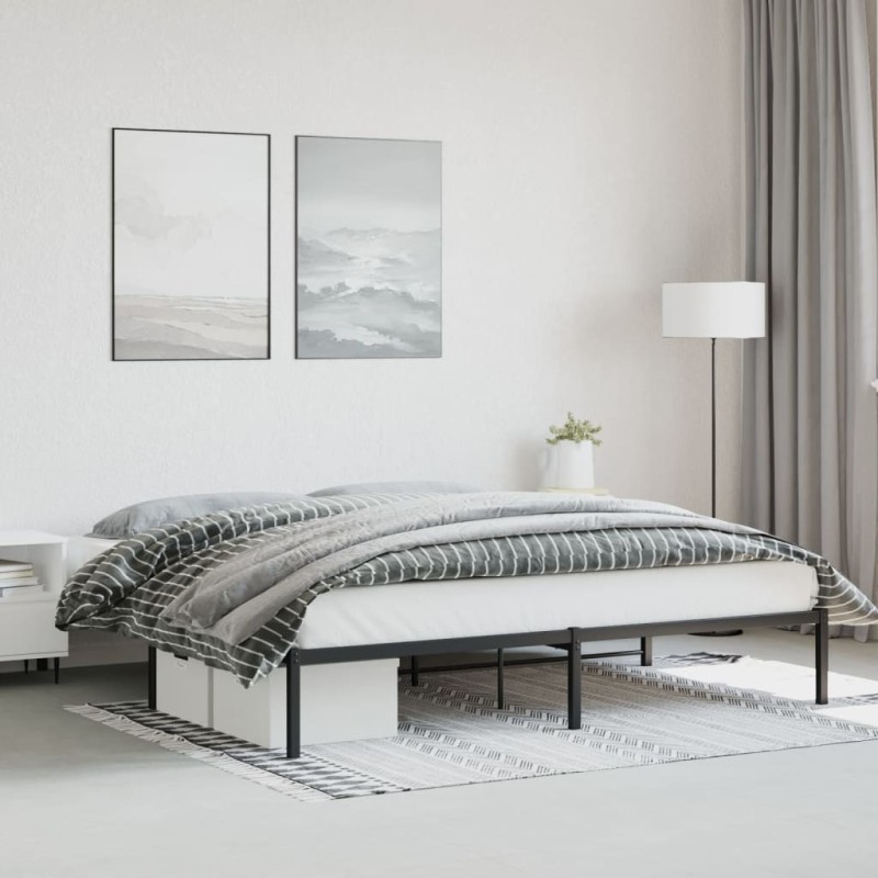 Cadre de lit métal sans matelas noir 193x203 cm 